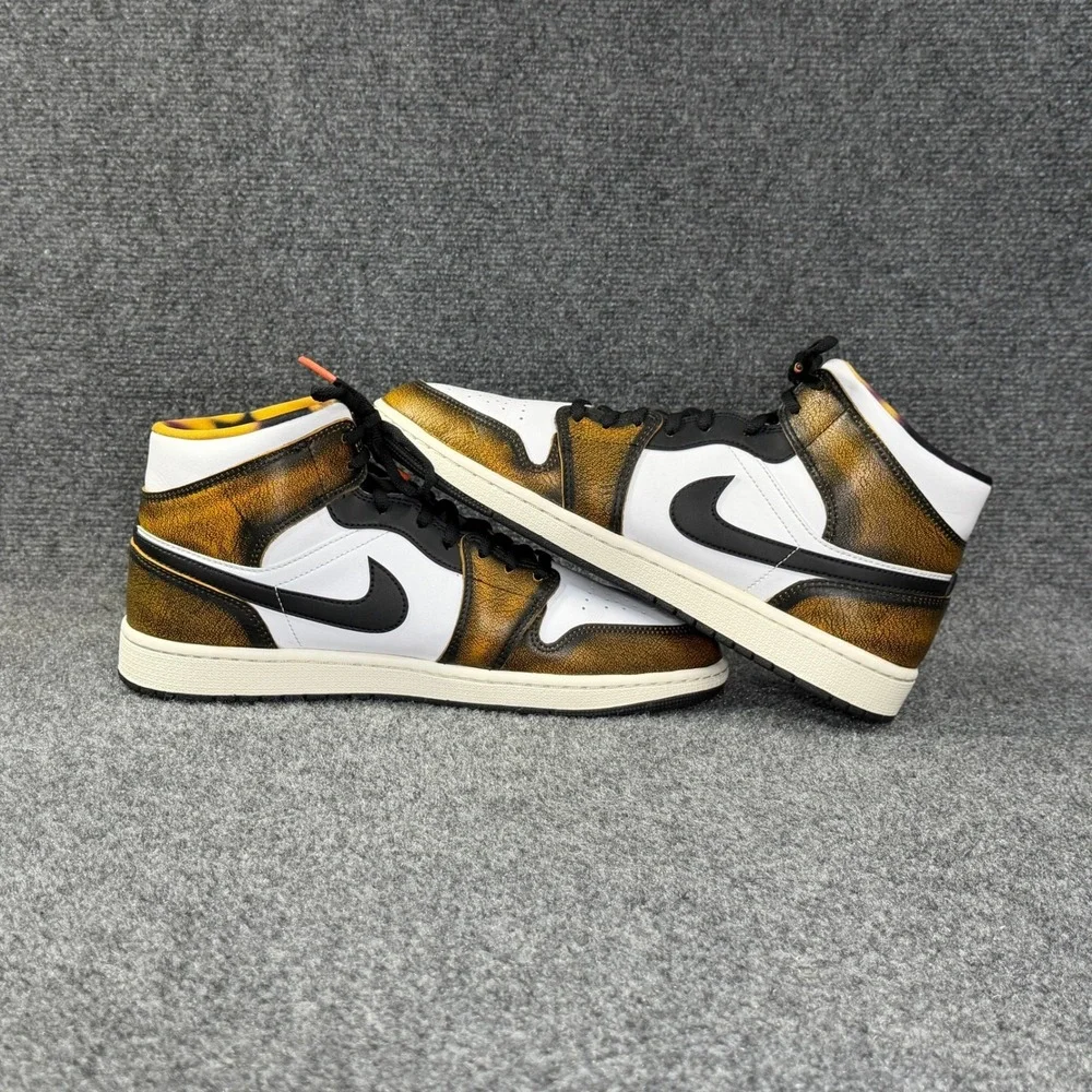 Jordan 1 Mid SE Shoes Men's 11 Orange Wear Away Athletic Retro Sneakers
